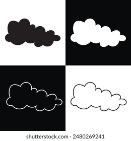 Clouds icon collection. Abstract white cloudscape icon symbols. Various shapes in flat style. Vector cloudy design elements. Isolated On White and black background. EPS 10