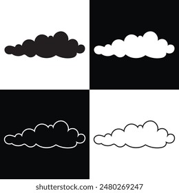 Clouds icon collection. Abstract white cloudscape icon symbols. Various shapes in flat style. Vector cloudy design elements. Isolated On White and black background. EPS 10