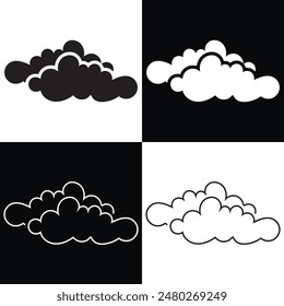 Clouds icon collection. Abstract white cloudscape icon symbols. Various shapes in flat style. Vector cloudy design elements. Isolated On White and black background. EPS 10