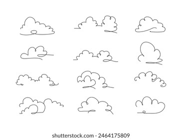 Nubes icono colección dibujado a mano. Diseño de línea Doodle