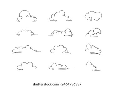 Nubes icono colección dibujado a mano. Diseño de línea Doodle