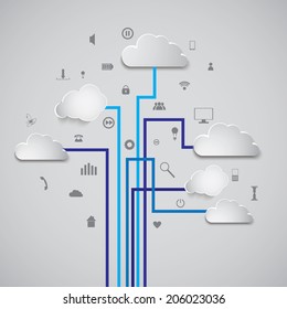 Clouds icon. Flat abstract background with web icons.