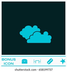 Clouds icon flat. Blue pictogram on dark background. Vector illustration symbol and bonus icons