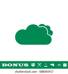 Clouds icon flat. Green pictogram on white background. Vector illustration symbol and bonus button