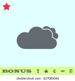 Clouds icon flat. Grey pictogram on blue background. Vector illustration symbol and bonus buttons medal, cow, earth, eye, calculator