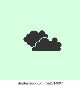Clouds icon flat. Grey vector symbol on green background