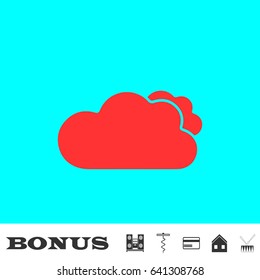 Clouds icon flat. Red pictogram on blue background. Vector illustration symbol and bonus buttons Music center, corkscrew, credit card, house, drum