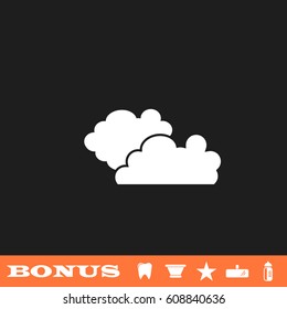 Clouds icon flat. White pictogram on black background. Vector illustration symbol and bonus button tooth, vase, star, mirror, bottle