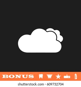 Clouds icon flat. White pictogram on black background. Vector illustration symbol and bonus button tooth, vase, star, mirror, bottle