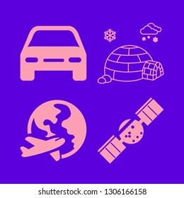 clouds icon set with car, satellite and airplane vector illustration