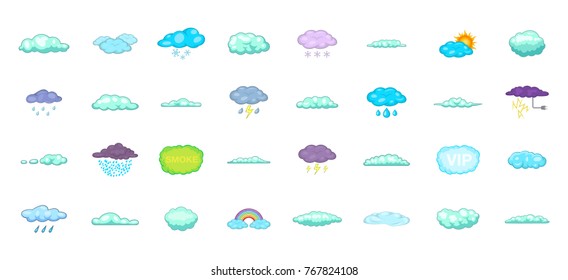 Clouds icon set. Cartoon set of clouds vector icons for your web design isolated on white background