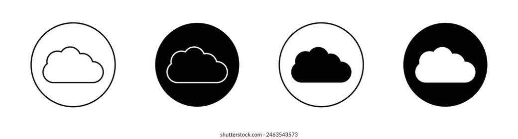 Clouds icon set. Cloudy weather vector symbol in black filled and outlined style.