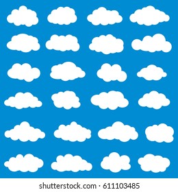 Clouds icon set on blue background. Vector illustration