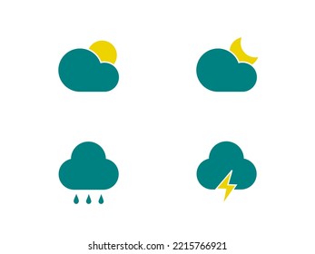 Clouds icon sunny weather, Sunny cloudy, rain and thunderstorm. Can be used for application or weather condition reports.