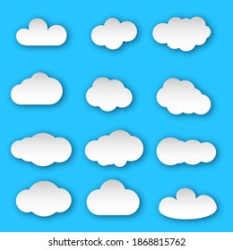 Clouds icon, vector illustration. Cloud symbol or logo. White paper cloud message sign set