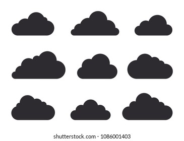 Clouds icon. Vector set of clouds shapes. Clouds stencil. Clouds silhouettes. Symbols of weather. Cloud  shape. Transparent background.