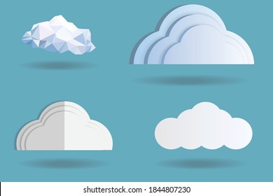 Clouds icons art set vector, low polygon, paper cut design, vector illustration