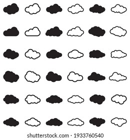 Clouds Icons. Black Flat Design. Vector Illustration.