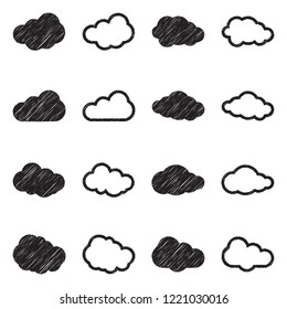 Clouds Icons. Black Scribble Design. Vector Illustration.