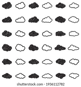 Clouds Icons. Black Scribble Design. Vector Illustration.