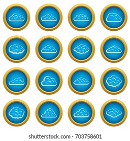 Clouds icons blue circle set isolated on white for digital marketing