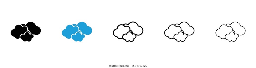 Clouds icons collection vectors in black and blue