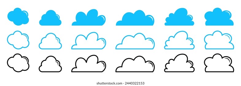 Clouds icons collection. Weather symbols set. Cloud pictogram collection.Vector Illustration