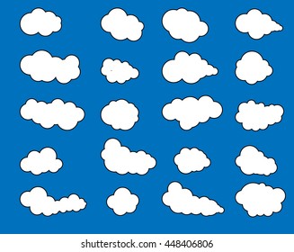 CLOUDS ICONS ON BLUE BACKGROUND