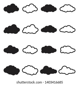 Clouds Icons. Set 2. Black Flat Design. Vector Illustration. 