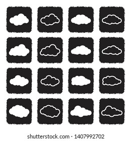 Clouds Icons. Set 2. Grunge Black Flat Design. Vector Illustration.