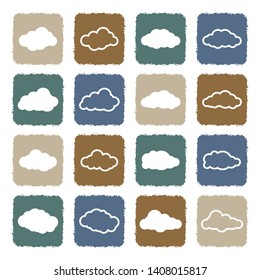 Clouds Icons. Set 2. Grunge Color Flat Design. Vector Illustration.