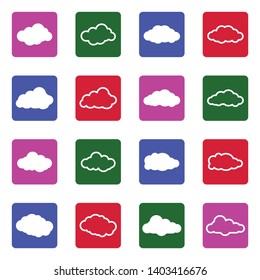 Clouds Icons. Set 2. White Flat Design In Square. Vector Illustration.