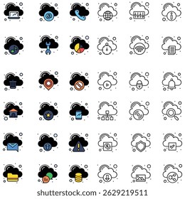 Clouds icons set, set van wolken in verschillende vormen
