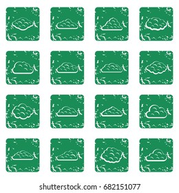 Clouds icons set in grunge style green isolated vector illustration