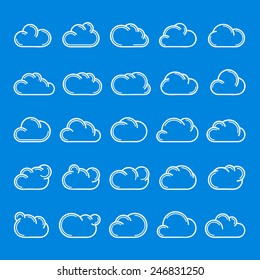 Clouds Icons Set - Isolated On Blue Background - Vector Illustration, Graphic Design, Editable For Your Design