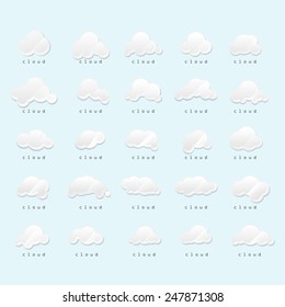 Clouds Icons Set - Isolated On Blue Background - Vector Illustration, Graphic Design, Editable For Your Design   