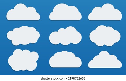 Clouds icons set on blue background. Cloud symbol for your website and mobile app. Vector illustration. EPS 10.
