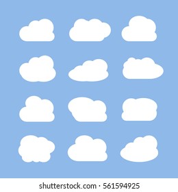 Clouds icons set on blue background