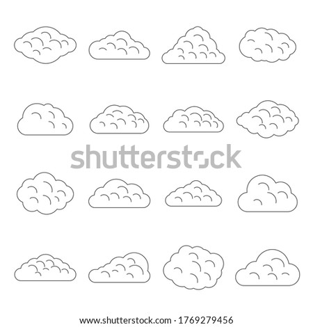 Clouds icons set. Outline illustration of 16 clouds vector icons for web