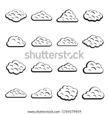 Clouds icons set. Simple illustration of 16 clouds vector icons for web