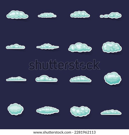 Clouds icons set stikers collection vector with shadow on purple background