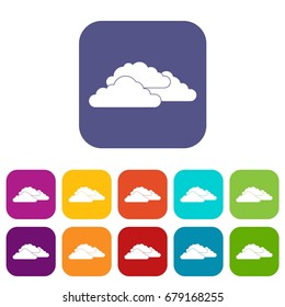 Clouds icons set vector illustration in flat style In colors red, blue, green and other