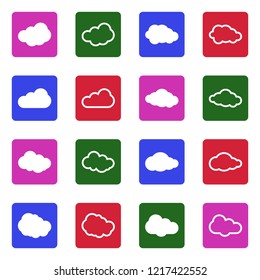 Clouds Icons. White Flat Design In Square. Vector Illustration. 