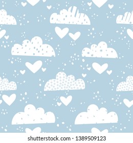 Clouds illustration. Seamless pattern with hand drawn elements for kids design