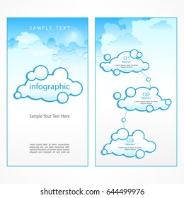Clouds infographic, communication symbol with text in blue. Vector illustration.