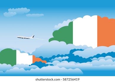 Clouds with Ireland Flags, Aeroplane Flying