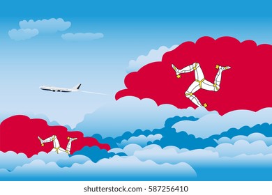 Clouds with Isle of Man Flags, Aeroplane Flying