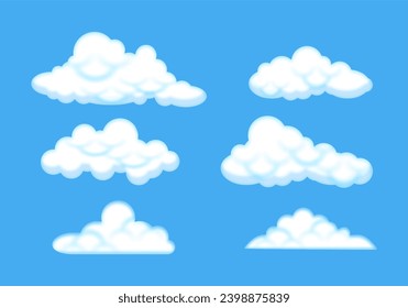 Wolken einzeln auf blauem Himmel Panorama Vektorgrafik. Wolkenbild auf blauem Himmel, weiße Wolkengrafik