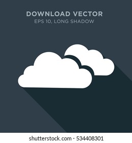 Clouds isolated vector icon in long shadow style on dark blue background