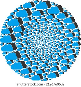 Clouds items are united into bubble group. Clouds icon spheric mosaic. Abstract spheric bubble mosaic designed from clouds items.